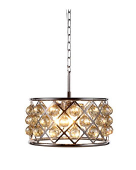 Elegant Lighting 1214D16Pngtrc 16 Dia X 9 H In Madison Pendant Lamp Polished Nickel Royal Cut Golden Teak Smoky