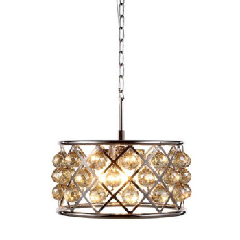 Elegant Lighting 1214D16Pngtrc 16 Dia X 9 H In Madison Pendant Lamp Polished Nickel Royal Cut Golden Teak Smoky