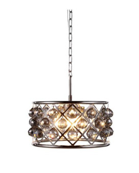 Elegant Lighting 1214D16Pnssrc 16 Dia X 9 H In Madison Pendant Lamp Polished Nickel Royal Cut Silver Shade Grey