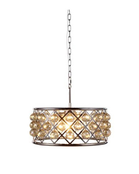 Elegant Lighting 1214D20Pngtrc 20 Dia X 9 H In Madison Pendant Lamp Polished Nickel44 Royal Cut Golden Teak Smoky