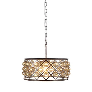 Elegant Lighting 1214D20Pngtrc 20 Dia X 9 H In Madison Pendant Lamp Polished Nickel44 Royal Cut Golden Teak Smoky