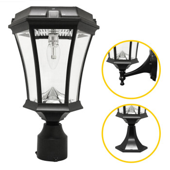 Gama Sonic Victorian Solar Outdoor Led Light Fixture Brightwhite Leds Gs94Fpw Polepostwall Mount Kit Black Finish