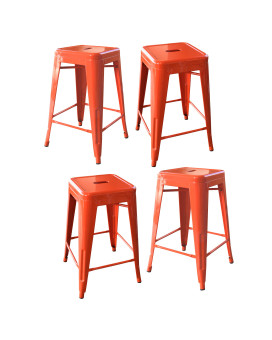 Amerihome Bs24Orngset Loft Orange 24 Inch Metal Bar Stool 4 Piece