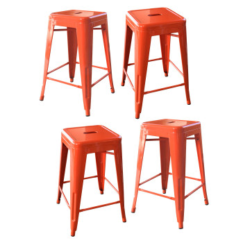 Amerihome Bs24Orngset Loft Orange 24 Inch Metal Bar Stool 4 Piece