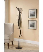 8 Hook Black Metal Coat Hat Rack Stand With Walnut Hooks