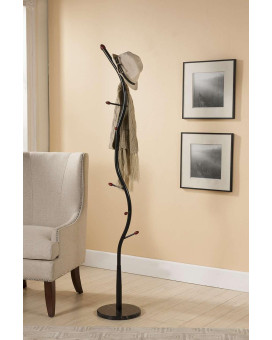 8 Hook Black Metal Coat Hat Rack Stand With Walnut Hooks