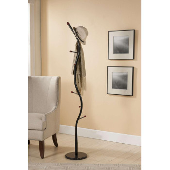 8 Hook Black Metal Coat Hat Rack Stand With Walnut Hooks