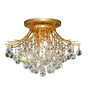 Elegant Lighting V8000F19Grc Toureg 6 Light Flush Mount Royal Cut Crystals Gold