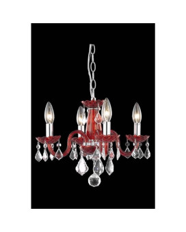 Elegant Lighting V7804D15Rdrc 12 X 15 In Rococo 4 Light Red Pendant Royal Cut Crystals