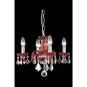 Elegant Lighting V7804D15Rdrc 12 X 15 In Rococo 4 Light Red Pendant Royal Cut Crystals