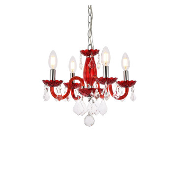 Elegant Lighting V7804D15Rdrc 12 X 15 In Rococo 4 Light Red Pendant Royal Cut Crystals