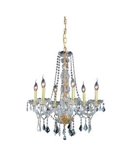 Elegant Lighting V7856D24Grc 28 X 24 In Verona 6 Light Gold Chandelier Royal Cut Crystals