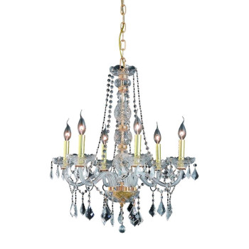 Elegant Lighting V7856D24Grc 28 X 24 In Verona 6 Light Gold Chandelier Royal Cut Crystals