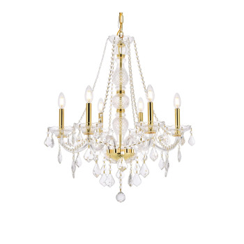 Elegant Lighting V7856D24Grc 28 X 24 In Verona 6 Light Gold Chandelier Royal Cut Crystals