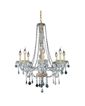 Elegant Lighting V7858D28Grc 34 X 28 In Verona 8 Light Gold Chandelier Royal Cut Crystals