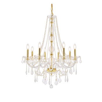 Elegant Lighting V7858D28Grc 34 X 28 In Verona 8 Light Gold Chandelier Royal Cut Crystals