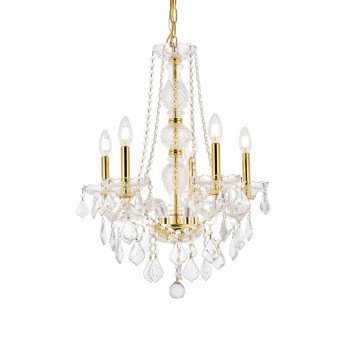 Elegant Lighting V7855D21Grc 26 X 21 In Verona 5 Light Gold Chandelier Royal Cut Crystals