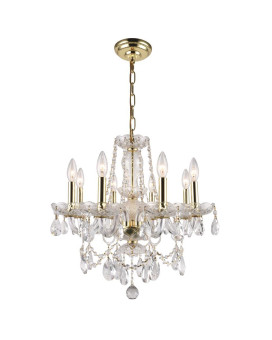 Elegant Lighting V7838D20Grc 20 X 20 In Princeton 8 Light Gold Chandelier Royal Cut Crystals