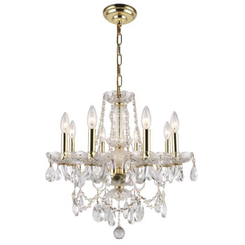 Elegant Lighting V7838D20Grc 20 X 20 In Princeton 8 Light Gold Chandelier Royal Cut Crystals