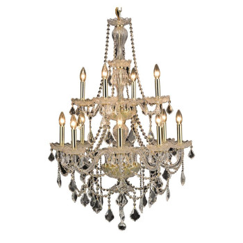 Elegant Lighting V7890D28Grc 41 X 28 In Giselle 12 Light Gold Chandelier Royal Cut Crystals