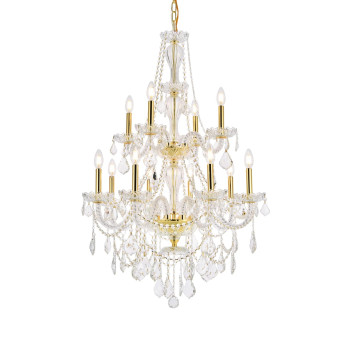 Elegant Lighting V7890D28Grc 41 X 28 In Giselle 12 Light Gold Chandelier Royal Cut Crystals