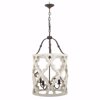 Benzara Bm154664 4 Light Wood Chandelier White