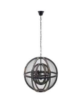 Gravitate Globe Rustic Oak Wood Pendant Light Chandelier