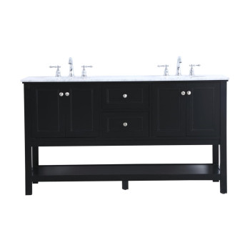 60 In Double Sink Bathroom Vanity Set In Black