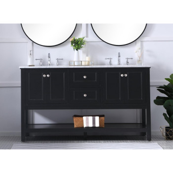 60 In Double Sink Bathroom Vanity Set In Black