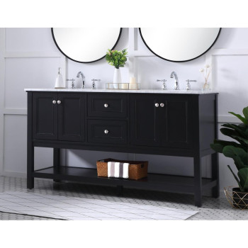 60 In Double Sink Bathroom Vanity Set In Black