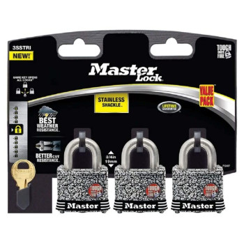 Master Lock Padlock 1 916In Pin Tumbler Keyed Dual Ball Bearing 3Pk