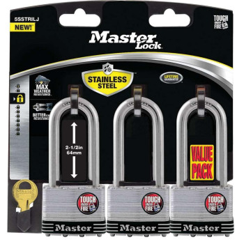 Master Lock Padlock 2 Inches Laminated Stainless Steel 4 Pin Cylinder 3Pk