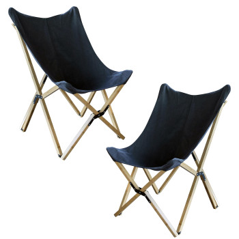 Canvas And Bamboo Butterfly Chair Black 2 Piece Set