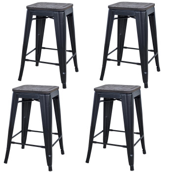 Rustic Gunmetal 24 In Metal Bar Stool With Wood Seat 4 Piece