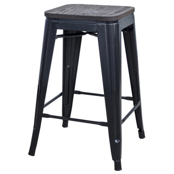 Rustic Gunmetal 24 In Metal Bar Stool With Wood Seat 4 Piece