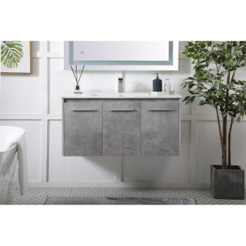 40 Inch Single Bathroom Floating Vanity In Concrete Grey