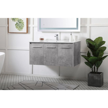 40 Inch Single Bathroom Floating Vanity In Concrete Grey