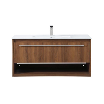 40 Inch Single Bathroom Floating Vanity In Walnut Brown