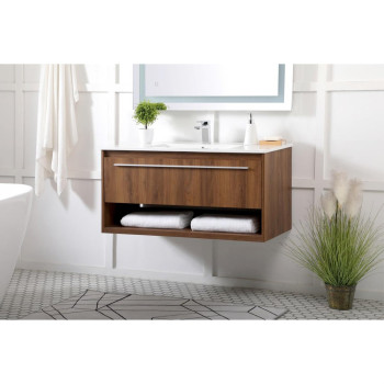 40 Inch Single Bathroom Floating Vanity In Walnut Brown