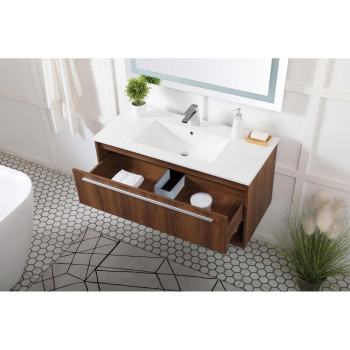 40 Inch Single Bathroom Floating Vanity In Walnut Brown