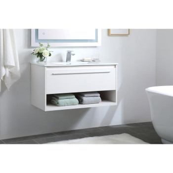 36 Inch Single Bathroom Floating Vanity In White