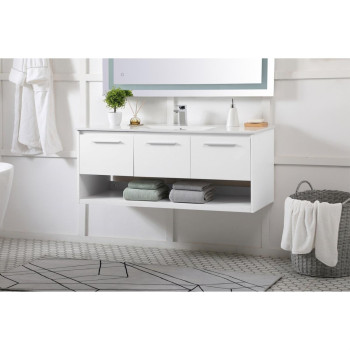 48 Inch Single Bathroom Floating Vanity In White