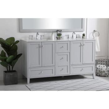 60 Inch Double Bathroom Vanity In Grey