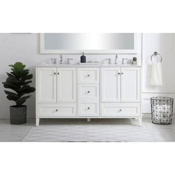 60 Inch Double Bathroom Vanity In White