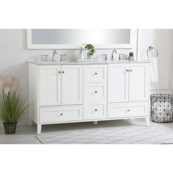 60 Inch Double Bathroom Vanity In White