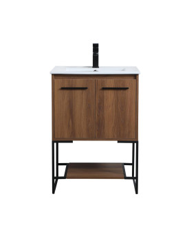 24 Inch Single Bathroom Vanity In Walnut Brown