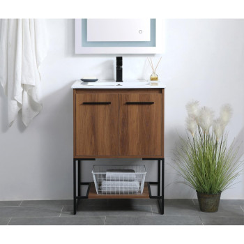 24 Inch Single Bathroom Vanity In Walnut Brown