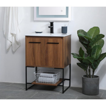 24 Inch Single Bathroom Vanity In Walnut Brown