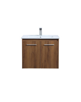 24 Inch Single Bathroom Floating Vanity In Walnut Brown