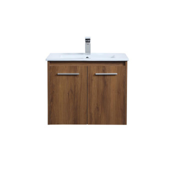 24 Inch Single Bathroom Floating Vanity In Walnut Brown